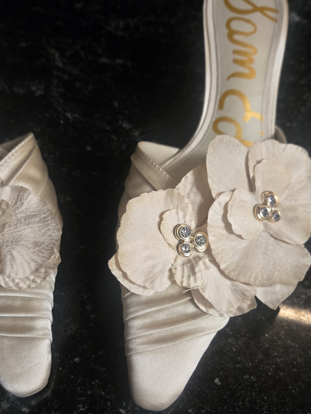 Sam Edelman Women's Satin Floral Slide Sandals in Ivory - Picture 2 of 6